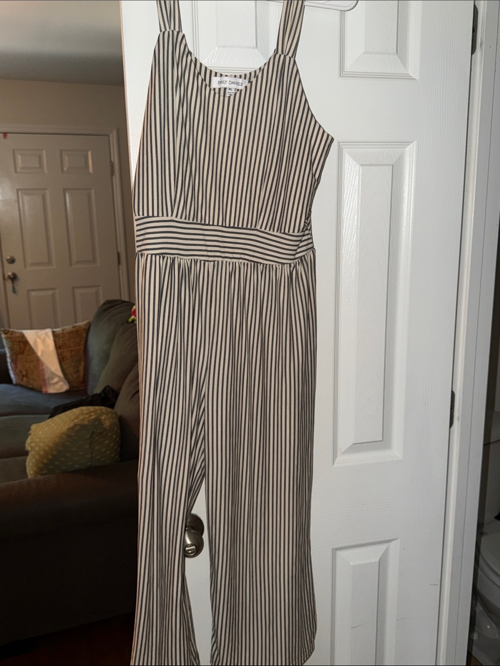 Grey & Cream Striped Wide-Leg Jumpsuit by Emily Daniels